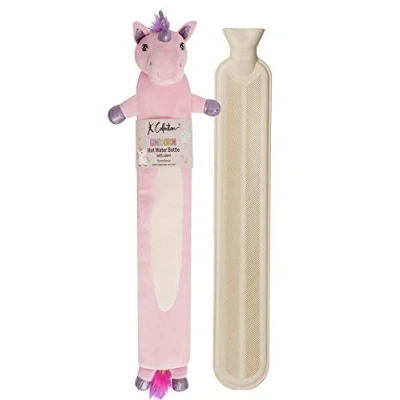 Image of Extra Long Hot Water Bottle Super Soft Novelty Plush Cover Natural Rubber 2L Capacity 72cm Perfect for Pain Relief on Aches or Injuries (Unicorn)