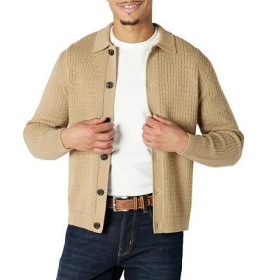 Image of Amazon Essentials Men&#039;s Relaxed Fit Collared Cardigan Jumper, Camel Heather, XXL