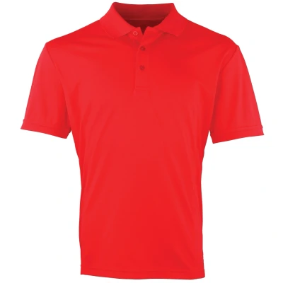 Image of Premier Mens Coolchecker Pique Short Sleeve Polo T Shirt (Strawberry Red) Size Medium
