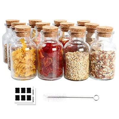 Image of Yishik 150ml Clear Glass Jars with Cork Lids,12 Pack Spice 5oz Kitchen Storage Bottles for Candy,Herbs,Tea Leaves,Seasoning