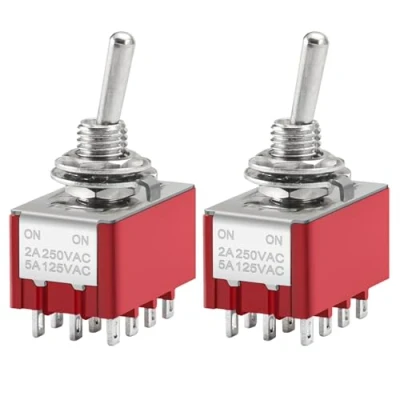 Image of Heschen Miniature Toggle Switch MTS 402 ON 4PDT 12 Pin, 2A 250V, 5A 120V, Pack of 2