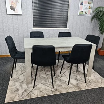 Image of KOSY KOALA Dining Table Set Of 6, Grey Kitchen and 6 Black Tufted Velvet Chairs
