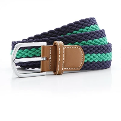 Image of Asquith &amp; Fox Mens Two Colour Stripe Braid Stretch Belt (Navy/Kelly) Multicolour Rubber One Size