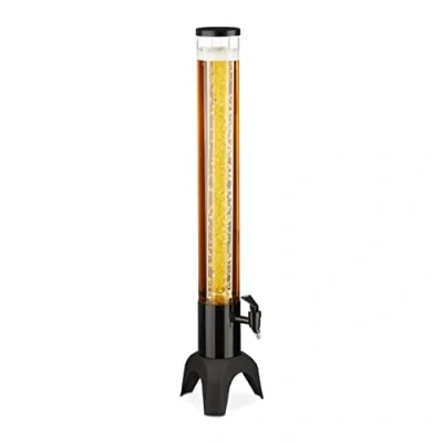 Image of Relaxdays Tall Beer Tower with Tap, 2.5 litres, Drinks Dispenser Cooler, for Garden, Parties &amp; Camping, Clear/Black