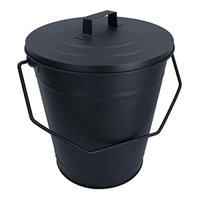 Image of AB Tools Coal Bucket &amp; Lid Black Metal Ash Tidy Bin Carrier Fire Log Burner Kindling
