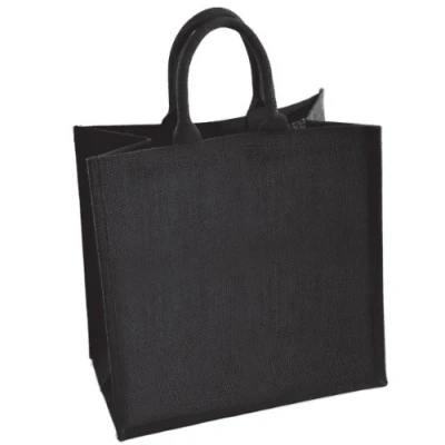 Image of 2 x Large Black Jute Shopping Bag Natural Hessian