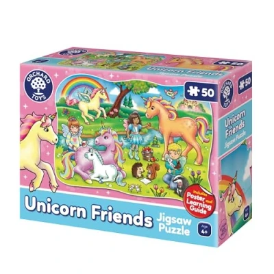 Image of Orchard Toys Unicorn Friends Jigsaw Puzzles for Kids 50 Piece Puzzle 4+ Year Olds with Giant Poster and Learning Guide Gifts Girls, Boys, Toddlers, Children Age 4 7