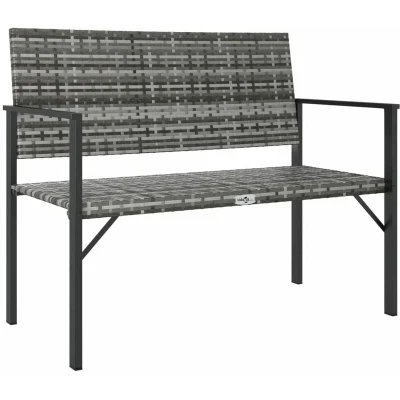 Image of vidaXL 2 Seater Garden Bench Weather Resistant Grey Poly Rattan, Sturdy Steel Frame, Designed with Backrest and Armrests for Comfortable Outdoor Seating