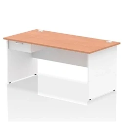 Image of Impulse 1600x800 Desk Beech/White Panel End 1x1 Drawer Fixed Ped