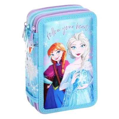 Image of Frozen Filled Pencil Case Full Stationery School Supplies Set for Kids 3 Tier with Pens, Pencils &amp; Markers Pig Character Theme Girls