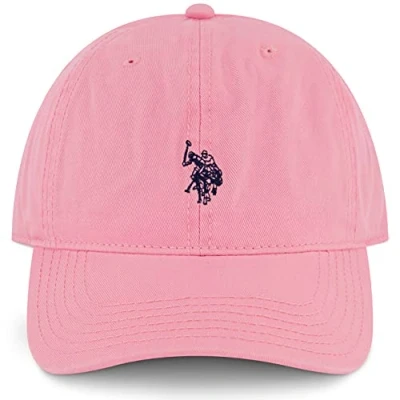 Image of U.S. Polo Assn. Men&#039;s U.s Cotton Adjustable Curved Brim With Embroidered Small Pony Logo Baseball Cap, Pink, One Size UK