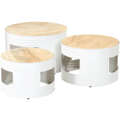 Image of vidaXL Bar Tables Drum Shape 3 pcs Solid Rough Wood Mango
