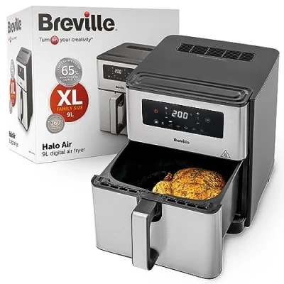 Image of Breville Halo Air Fryer 9L Digital Oven 1700W Power for Fast Results 50% More Energy Efficient Large Size: 65% Cooking Space Fry, Bake, Roast &amp; Grill [VDF131]