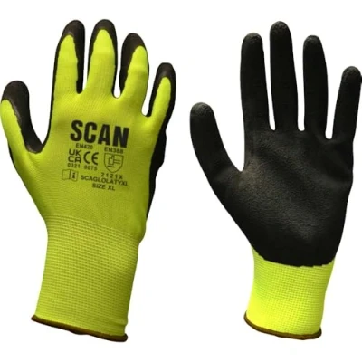 Image of Scan SCAGLOLATYXX Latex Foam Gloves Hi Vis Yellow 13G Size 11