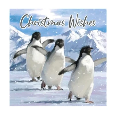 Image of Eurowrap Pack of 12 Assorted Christmas Cards Xmas Arctic Animals Penguin Polar Bear, 2 Designs Merry and Wishes Eco Friendly Packaging 100% Recyclable