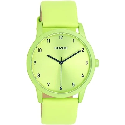 Image of Oozoo Timepieces Women&#039;s Watch with Leather Strap Modern for Women Elegant Analogue in Round (38 mm Case), lime green
