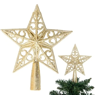 Image of Christmas Gold Glitter Star Tree Topper Sparkling Decoration for Xmas