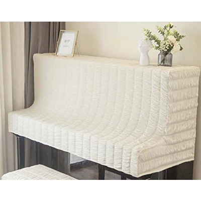 Image of Upright Piano Cover Stool Cover,Dustproof Protective Cloth for Vertical Piano/Stool,Stretch Knitted (piano cover,White)