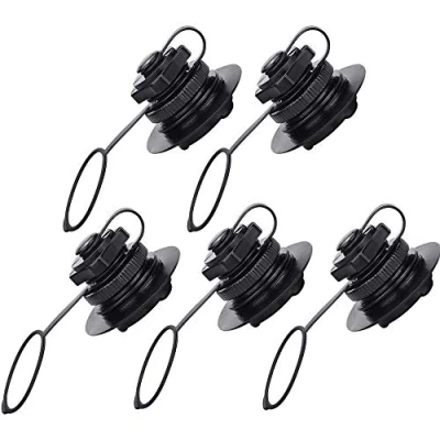 Image of POFET 5pcs Air Valve Inflatable Boat Spiral Plugs One way Inflation Replacement Screw Boston for Rubber Dinghy Raft Kayak Pool Airbeds, Black
