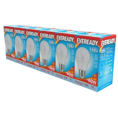 Image of Eveready GLS E27 LED Bulb 8.8W Replaces 60W Daylight (6500k) 806 Lumens Non Dimmable Light Bulb. Pack of 6 Bulbs