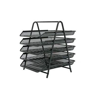 Image of OSCO Graphite Wire Mesh 5 Tier Letter Tray A4 Desk File Organiser Paper Storage Office Document Sorter Paperwork Filing Easy Assembly H37.3 x W29.5 D34.0 cm