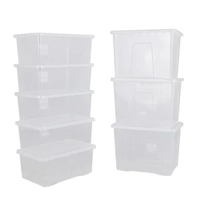 Image of BiGDUG Plastic Storage Boxes Clear Containers Tubs with Lids for Home or Office (5 x 45 Litre &amp; 3 80 Litre)