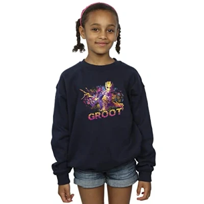 Image of Marvel Girls Guardians of The Galaxy Abstract Groot Sweatshirt Navy Blue 12 13 Years