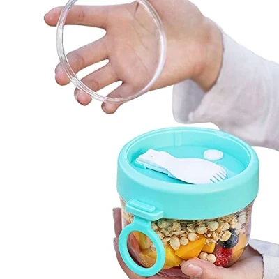 Image of Dubbulon Overnight Oats Jars With Lids And Spoons, Containers, Transparent Food Container, Breakfast On The Go Cups, Yogurt Containers For Cereal, Milk, Or Yogurt, 600ml
