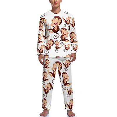 Image of Happy Monkey Men&#039;s Pajamas Set Soft Sleepwear Sleep Loungewear PJs Sets L