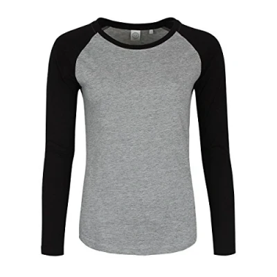 Image of Grindstore Women&#039;s Long Sleeve Baseball T Shirt Heather Grey &amp; Black
