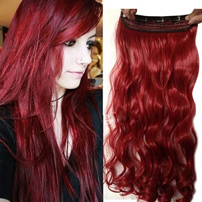 Image of 17 Inch One Piece Clip In Hair Extensions Wavy Hairpieces 5 Clips Synthetic Heat Resistant For Women [Curly, Dark Red]