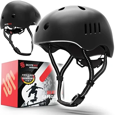 Image of SKATEWIZ Skateboard helmet Bike Women &amp; Men bmx helmet, scooter skate adults Size L in BLACK bicycle