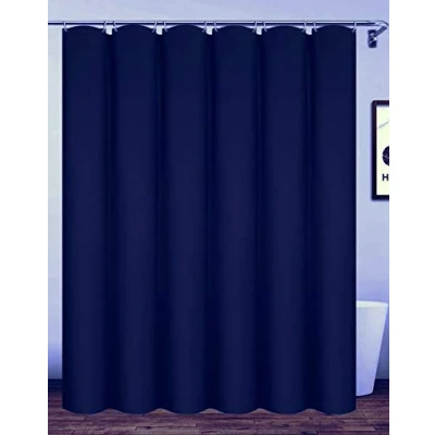 Image of Homehold 180x200cm Navy Blue Bathroom Curtain With Hooks, Extra Long Polyester Waterproof Shower
