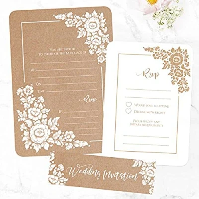 Image of Dotty about Paper Romantic Flowers Invitation Bundle Wedding Invitations &amp; RSVPs Pack of 10 Invite and RSVP Envelopes Included. Perfect for A Rustic Or Floral Themed (803)
