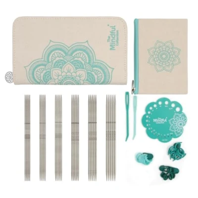 Image of KnitPro Mindful Double Pointed Needle Set 6 Ended Knitting Pin Sets of 5 Gracious for Beginners, Professionals &amp; Gift Set, Silver