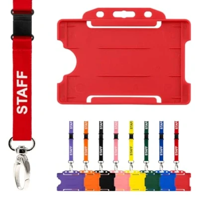 Image of CKB Ltd Staff Lanyard with Card Holder Double Pack ID Breakaway Safety Lanyards Neck Strap Swivel Metal Clip Pull Quick Release Design (Red)