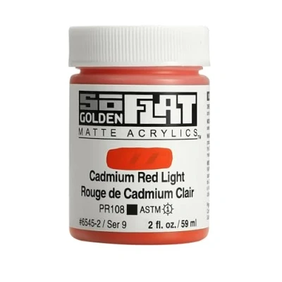 Image of Golden SoFlat Matte Acrylic Paint, 2oz jar, Cadmium Red Light (6545 2)