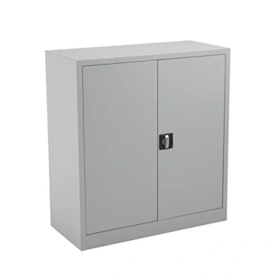 Image of Office Hippo Steel Storage Cabinet, Lockable Double Door Metal Cabinet With 2 Height Adjustable Shelves, 50kg Load Capacity Per Shelf Grey