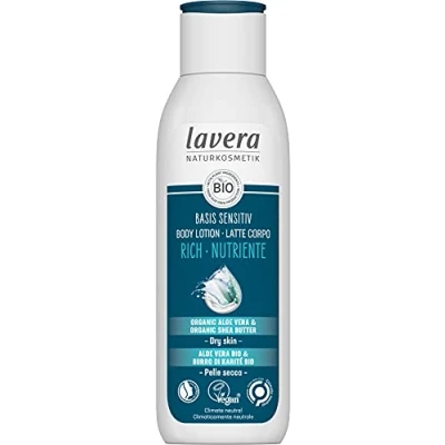 Image of lavera basis sensitiv Body Lotion Rich Natural Cosmetics vegan Organic Aloe Vera &amp; Shea Butter certified 250ml, white