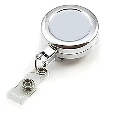 Image of Retractable Badge Reel Chrome Heavy Duty ID Pull with Strap Clip Extendable Card Holders (Pack of 1) PCL Media ltd