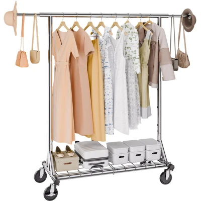 Image of VEVOR Clothes Rack with Wheels, Heavy Duty Clothing Garment Rack, Commercial for Hanging Bottom Storage Area, 450 lbs Load Capacity, Adjustable Height and Extendable Length