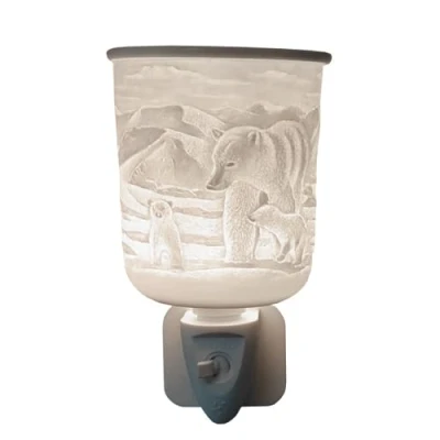 Image of Cello Polar Bear Plug In wax Melt burner &amp; oil Burner. The electric porcelain and creates a stunning design when lit as well releasing fragrance around your home.