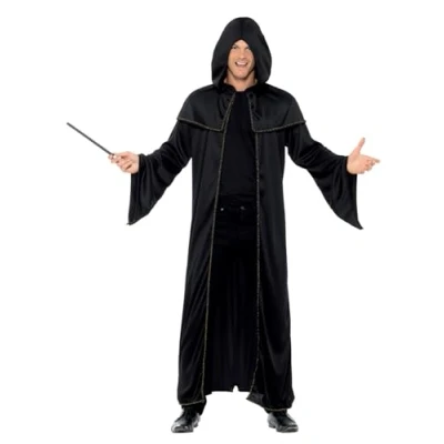 Image of Smiffys Wizard Cloak, Adult, Black , Fairytale, Wings and Wands Fancy Dress, Dress Up Costumes