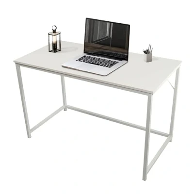 Image of House Of Home Rustic White Top Desk with Metal Frame, 100 x 50 76 cm, Versatile, Easy Assembly