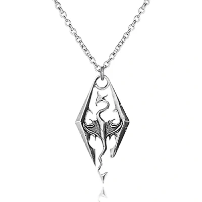 Image of The Elder Scrolls SKYRIM Dragon Silvertone PENDANT/Necklace,