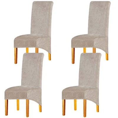 Image of LANSHENG Velvet Dining Chair Covers, Stretch Large Slipcovers for Chairs Set of 4, Washable Removable Kitchen Seat Protector Room (Camel, 4)