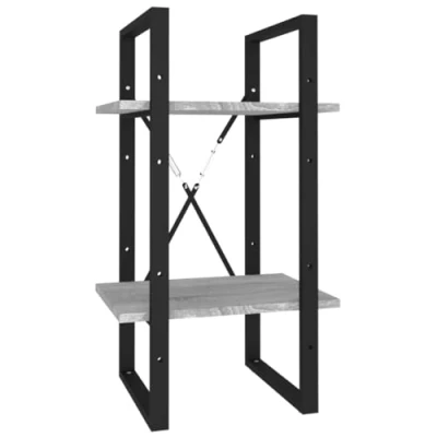 Image of vidaXL 2 Tier Book Cabinet Grey Sonoma Engineered Wood Ideal for Living Room, Bedroom, or Office Use Sturdy Metal Frame Easy Assembly