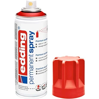 Image of edding 5200 permanent spray traffic red matt 200 ml acrylic paint for painting and decorating glass, metal, wood, ceramic, plastic, canvas aerosol spray,