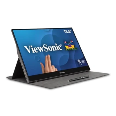 Image of ViewSonic TD1655 16 inch Full HD Portable Touch Monitor with 2 Way Powered 60W USB C, Eye Care, Dual Speakers, Frameless Design Protective Magnetic Cover