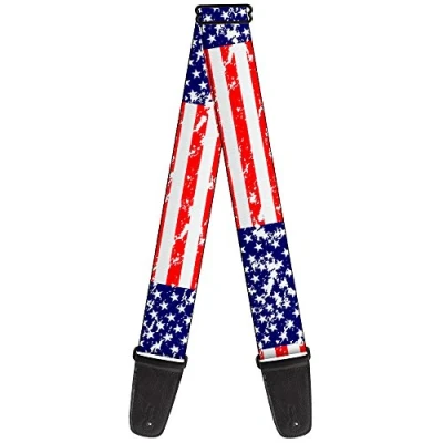 Image of Buckle Down Guitar Strap United States Flags Close Up Weathered 2 Inches Wide
